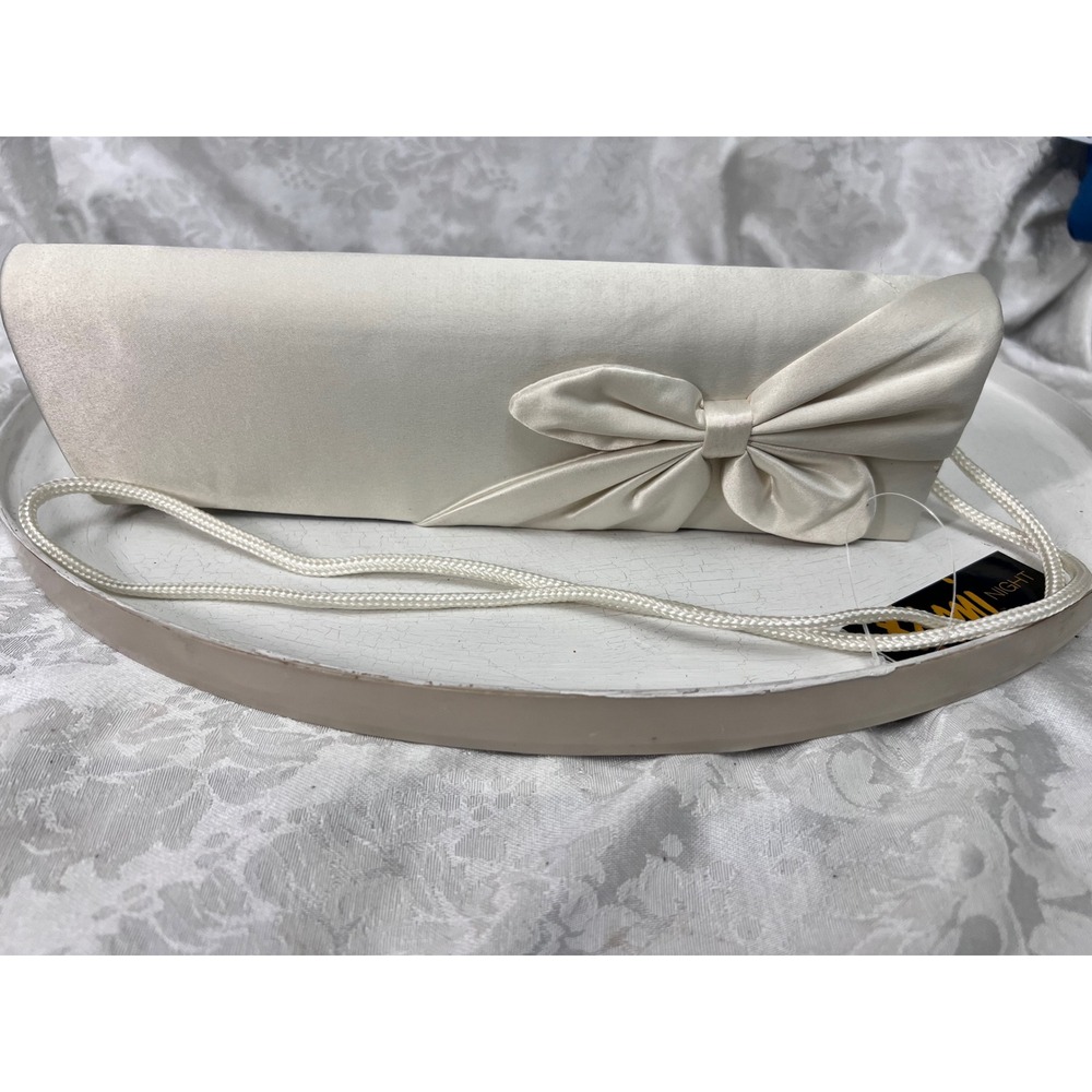 Fioni Night Cream Satin Bow Evening Clutch Bag Wedding Formal Accessory